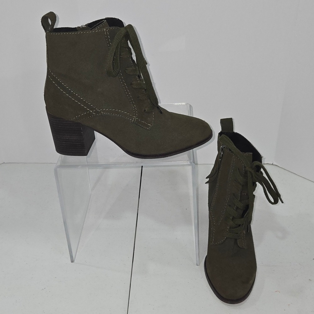 Splendid Womens Ankle Boots Olive Green Suede Lace Up Block Heel Size 8M